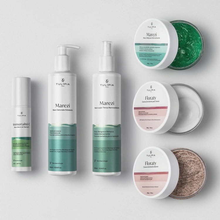 KIT LIMPEZA DE PELE - ESTETICISTA INICIANTE (MAREZI NANO LOÇÃO TÔNICA REMINERALIZANTE 300ML, MAREZI NANO SABONETE HIDRATANTE 300ML, FLORATY CREME ESFOLIANTE 200G, FLORATY CREME AMOLECEDOR DE CRAVOS 200G, MAREZI NANO MÁSCARA HIDROCALMANTE 200G, IMMORTALITÉ-C NANO SÉRUM CLAREADOR 50ML)